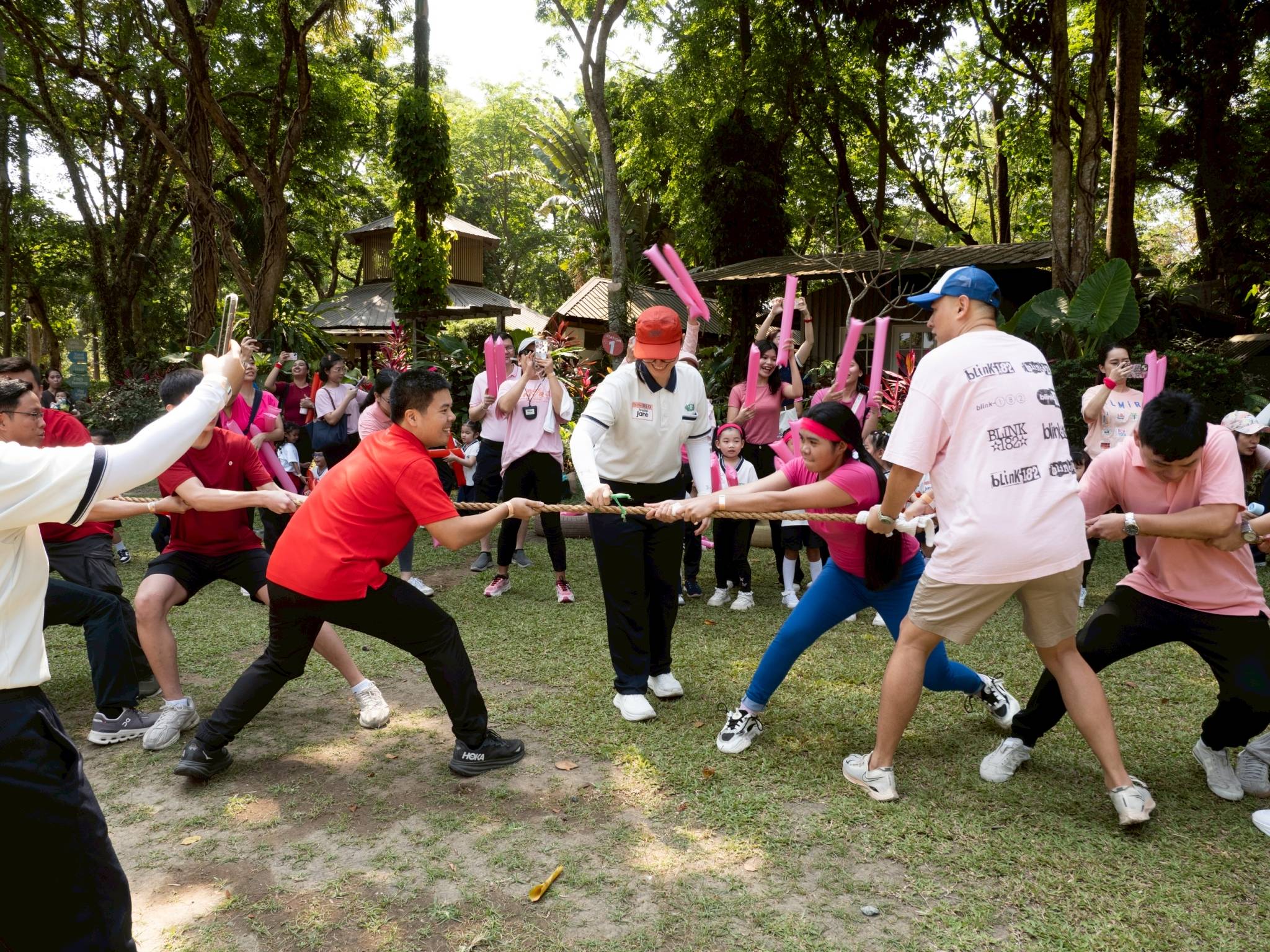 Parent teams give their best effort during the exciting tug-of-war portion of the games.