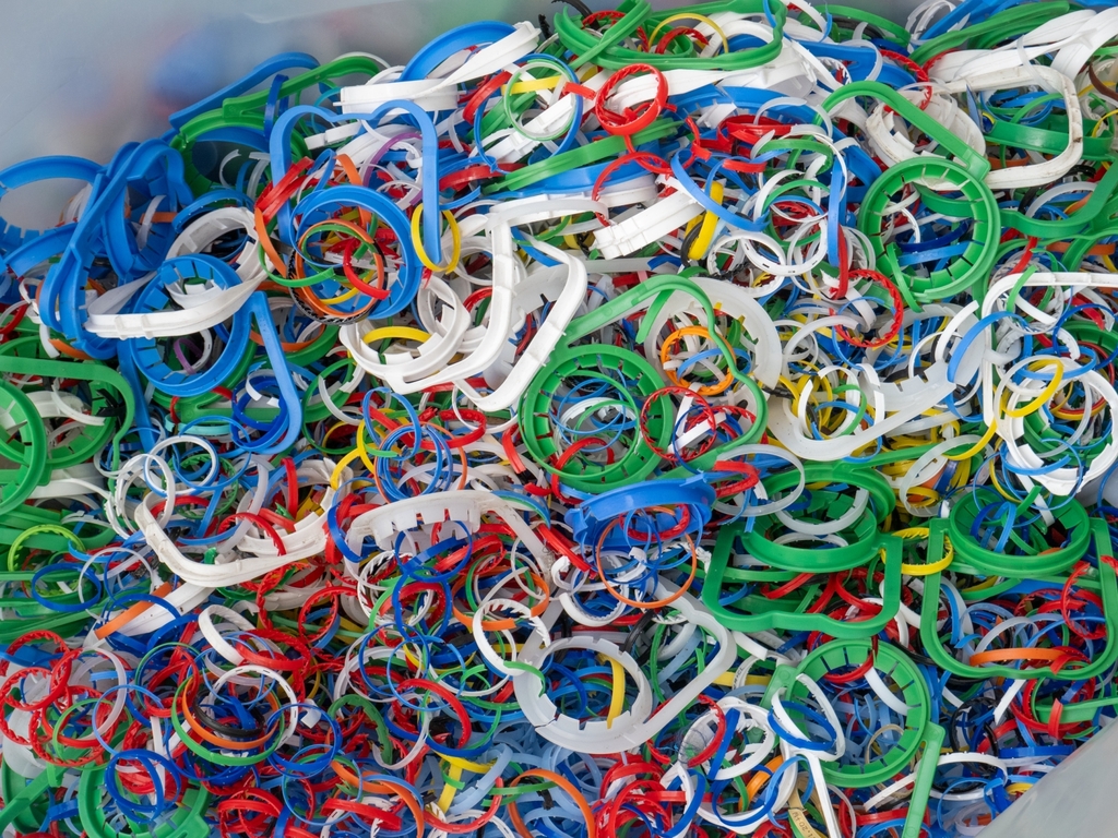 Plastic bottle rings, when bundled together, can be used to house biofilm, a microorganism that can cling onto corrugated or rough surfaces of plastic, as they eat away at the pollutants we find in wastewater. Once free of pollutants, the water can be useful for watering plants and cleaning.