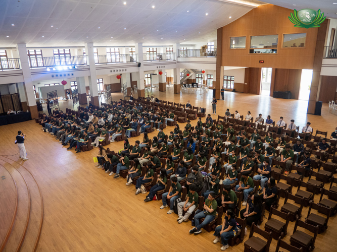 Grade 10 students from Xavier School Nuvali gather at the Jing Si Hall of the Buddhist Tzu Chi Campus in Sta. Mesa, Manila, for an interfaith activity on Buddhism in humanitarian work.