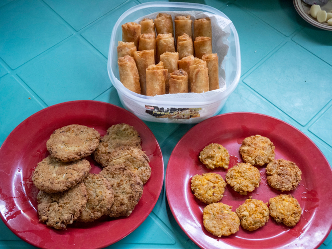 Final product of the Vegan Shanghai, Tofu Nuggets, and Tofu Burger patties, made by Tzu Chi scholars.