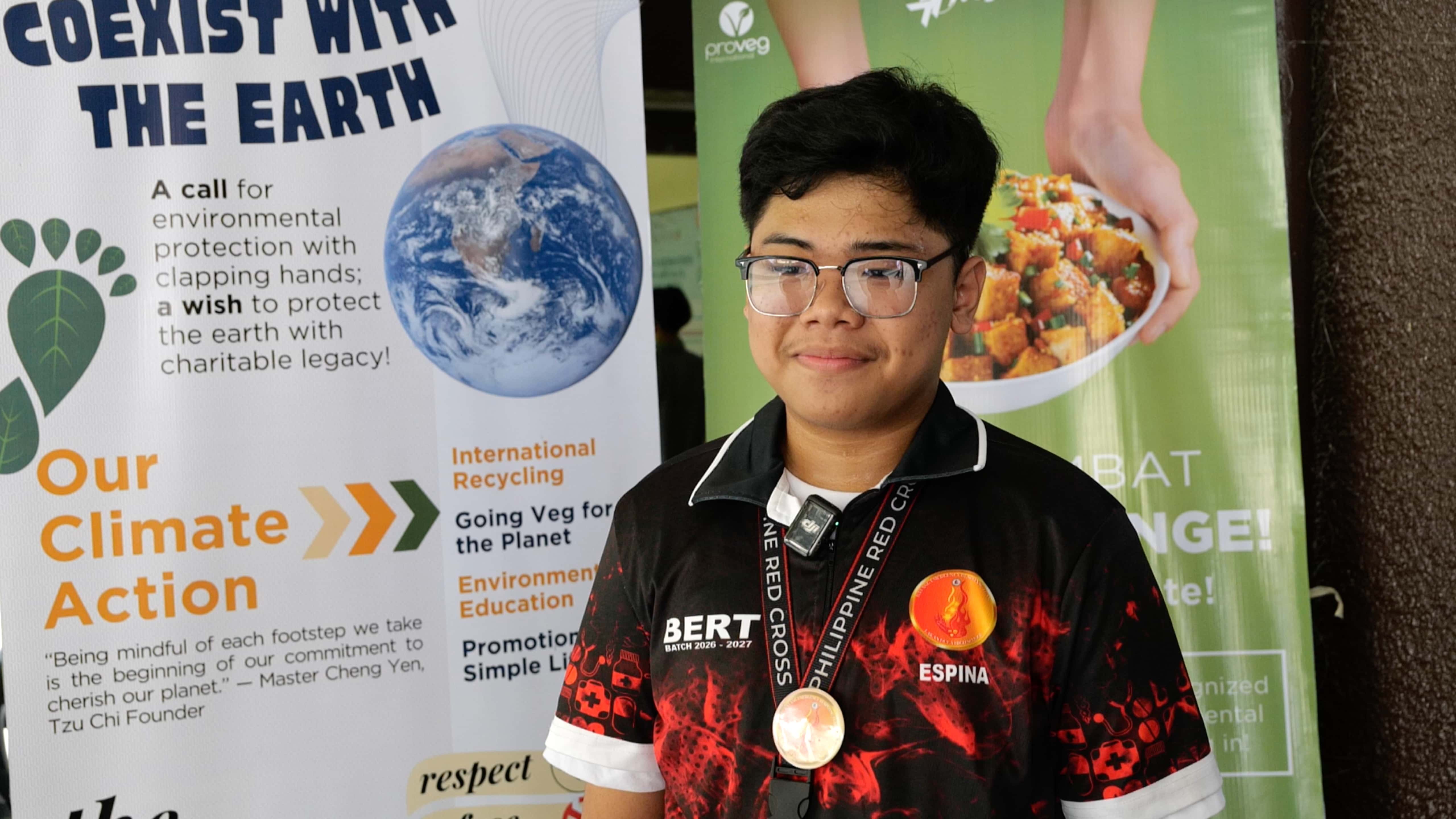Grade 9 student Jacob Espina expresses his support for the Veg-Up! menu in the school canteen, saying healthier food choices can be a big boost to students like him who take on active roles in the School Disaster Risk Reduction Management team.
