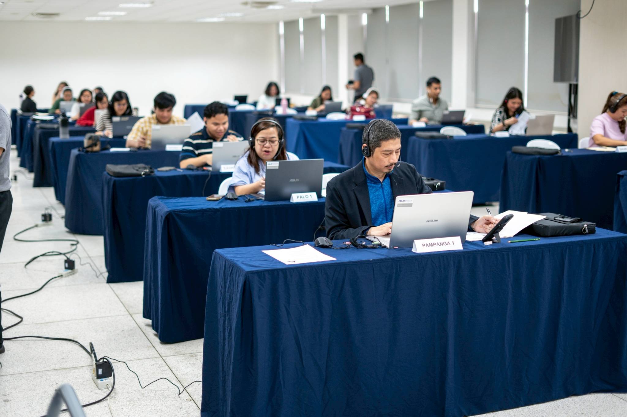 Interviewers for virtual sessions moved to a separate room to conduct online interviews.