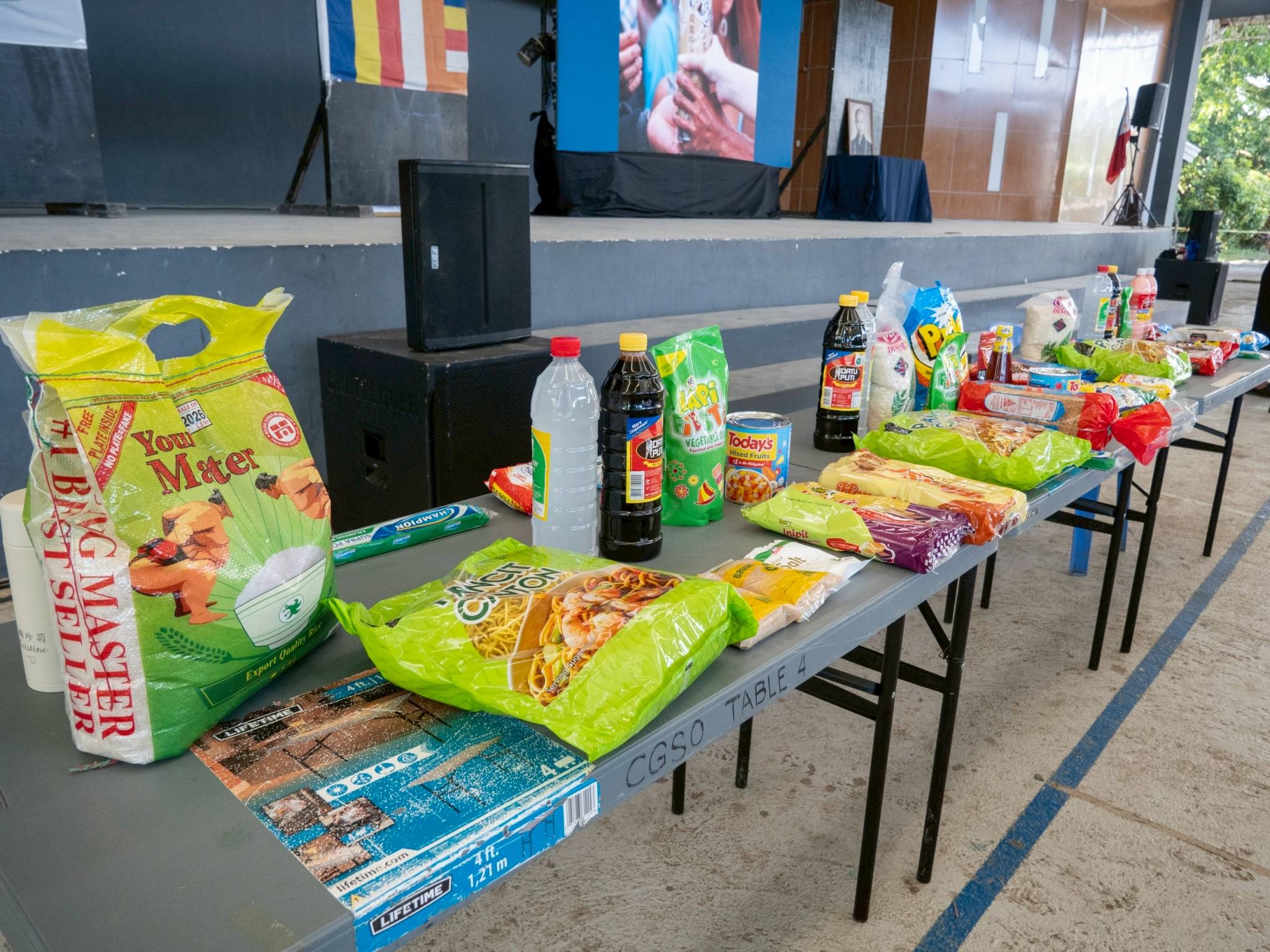 Products are displayed to show beneficiaries what they could purchase with their gift check.