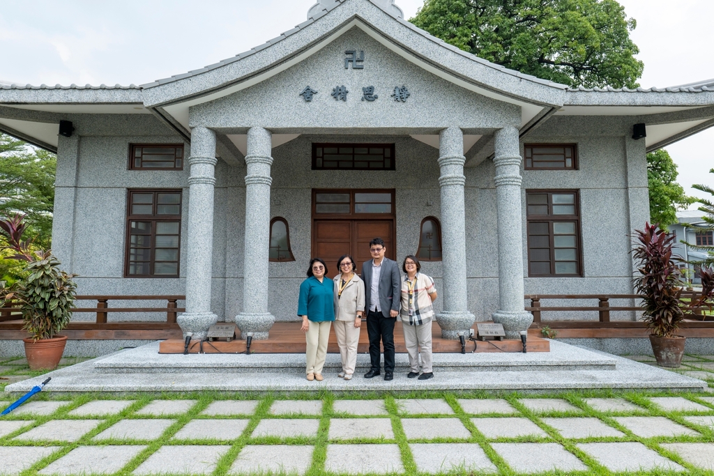 (From left) Ernita Calayag, special assistant to the president and OIC-director of the planning and development office, Dr. Margaret Aquino, director of the office of student affairs, Engr. Ryan Reyes, TUP vice president for academic affairs, and Elizabeth Verayo, private funded scholarship coordinator all pose for a photo at the Jing Si Abode during their campus tour at BTCC.