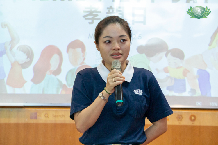 Mother and Tzu Chi volunteer Michelle Fang tears up as she thanks Tzu Chi Great Love Preschool Philippines teachers and staff for taking care of her daughter Olivia.