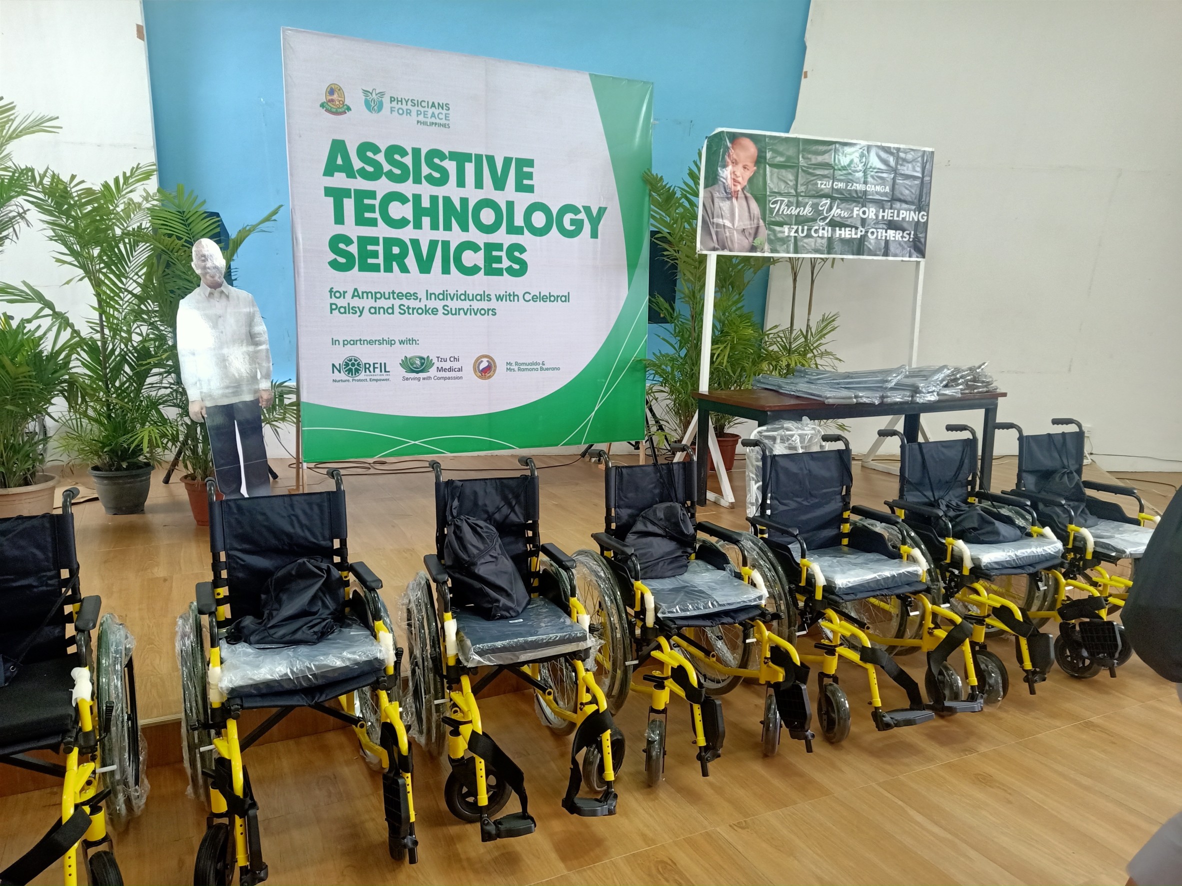 In addition to prosthetic limbs and crutches, wheelchairs were given to beneficiaries. 