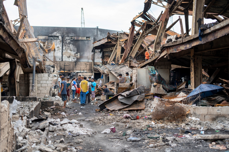 The aftermath of the massive fire incident at Aroma compound in Tondo, Manila.