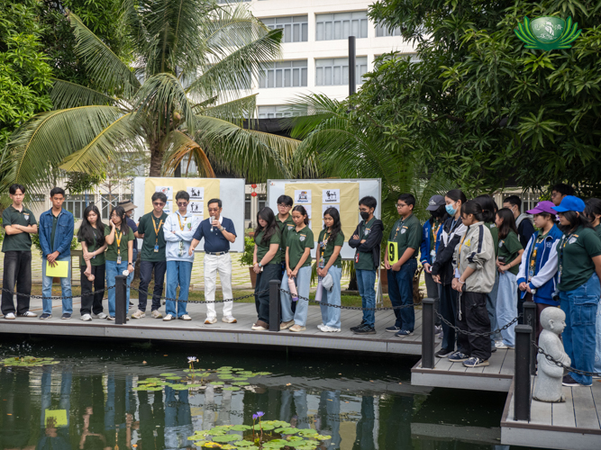 Students visit BTCC’s lotus pond as part of their campus tour.