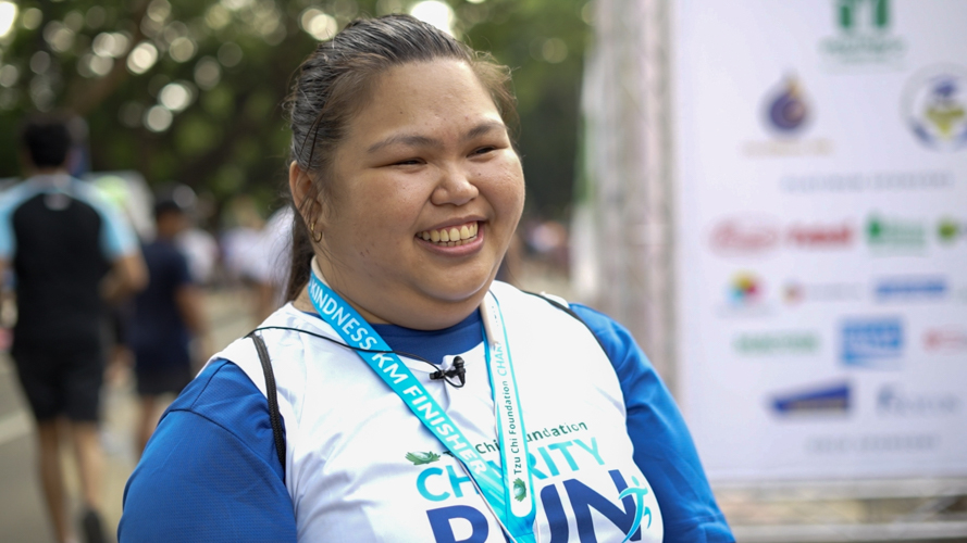 “I’m just a small percentage of the effort,” says 5K finisher Christine Joy Reyes of her helping send a Tzu Chi scholar to school. “What matters is all of the people joining forces for a cause.”