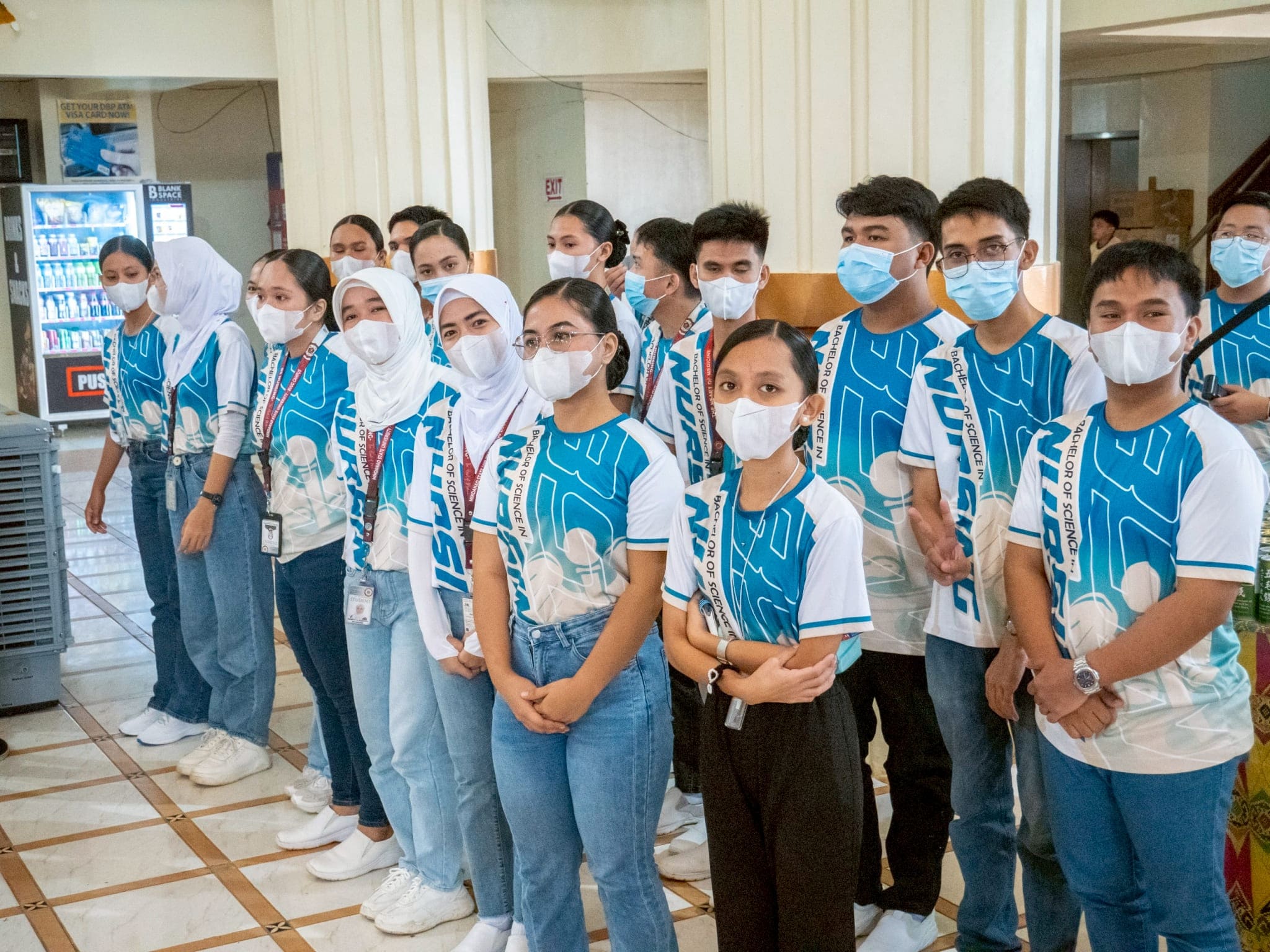 Students from Mindanao State University Buug Campus School of Nursing-Ipil Extension are masked up and ready for the medical mission. 