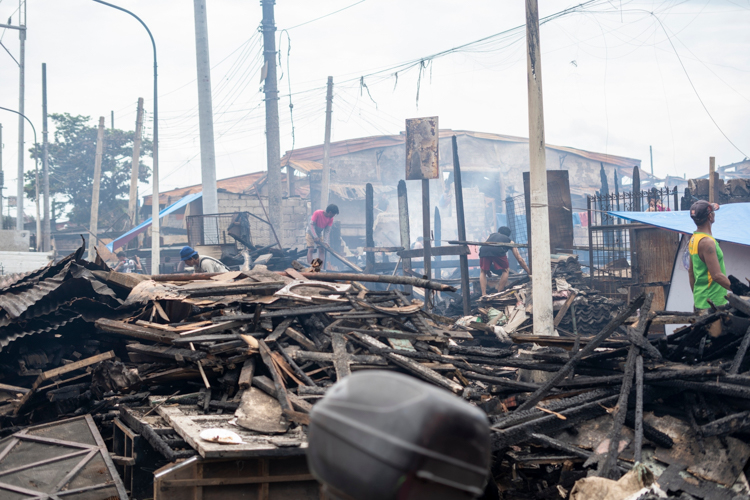 The aftermath of the massive fire incident at Aroma compound in Tondo, Manila.