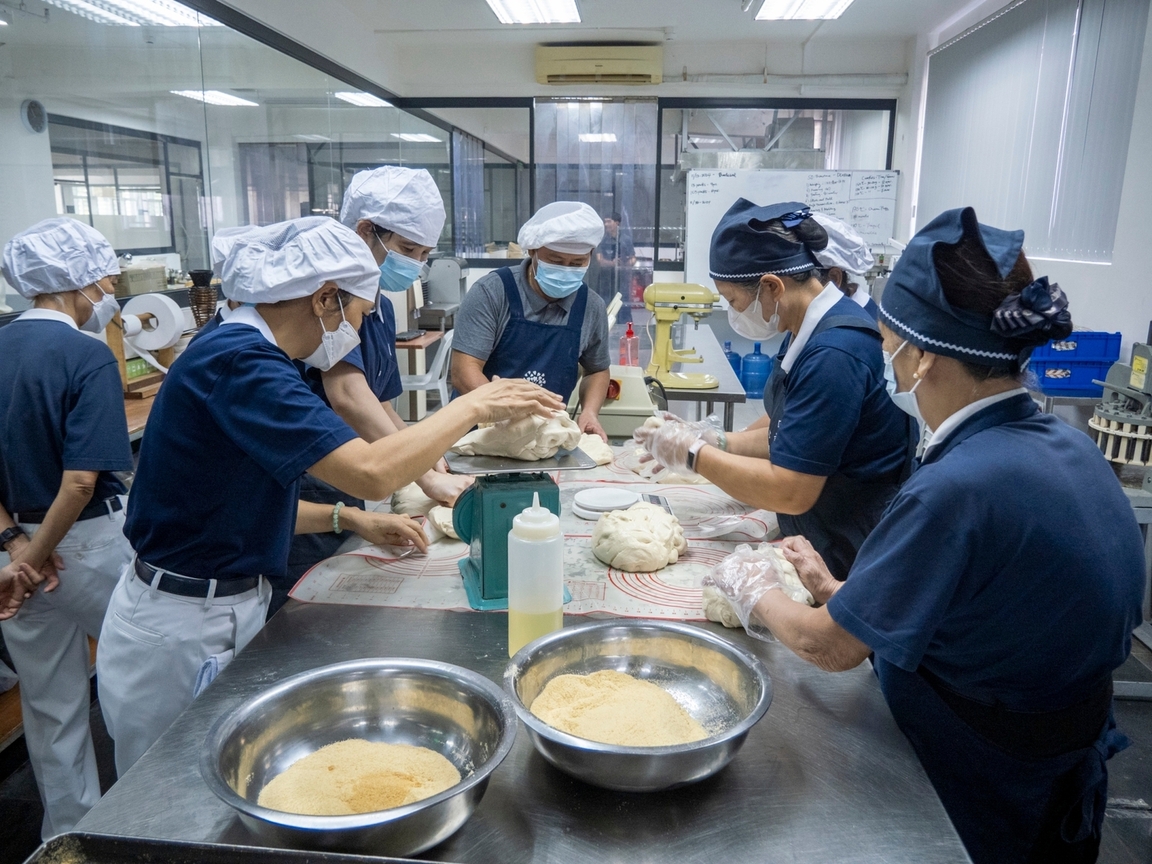 At Tzu Chi’s bakery, volunteers prepare pandesal for an ocular inspection team en route to Aparri early next morning. The bread was distributed in evacuation centers and during relief distribution efforts by the local government.