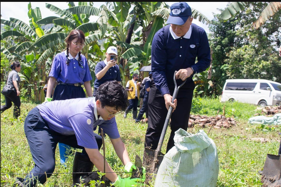 In Davao, Tzu Chi Youth plant banana seedlings in a livelihood program initiated by Tzu Chi Davao volunteers for Indigenous farmers. 