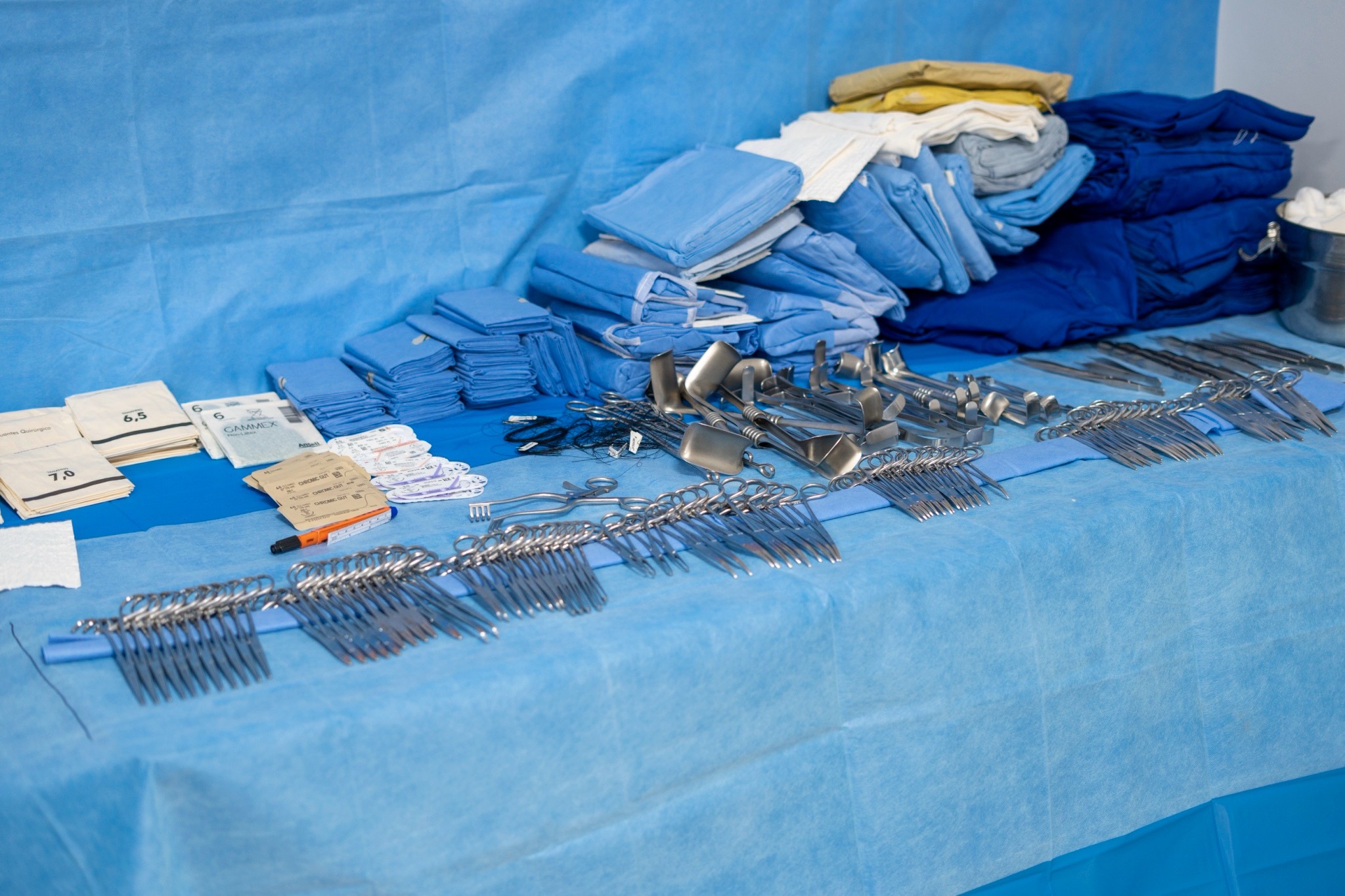 Sterilized surgical instruments are ready for use. 