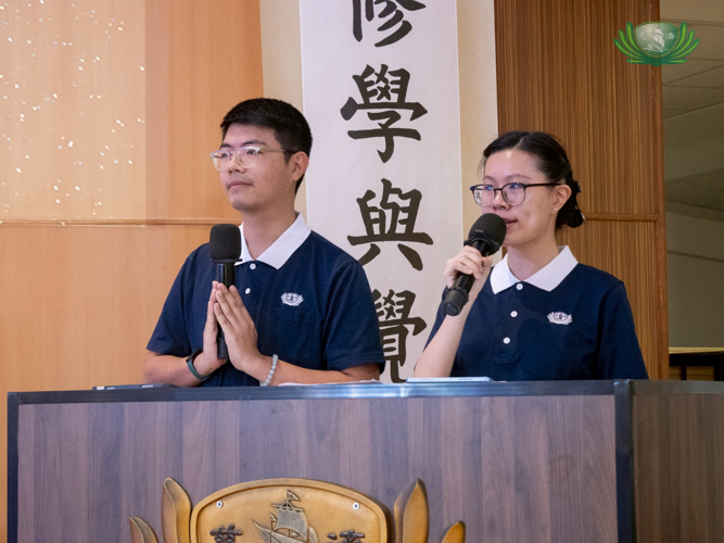 Tzu Chi volunteers Kinlon Fan (left) and Jessica Mae Qui host this year’s 3-in-1 celebration.