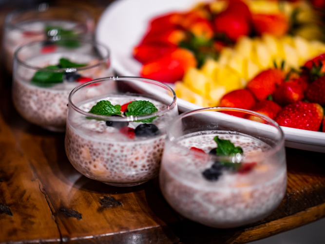 Chia seeds pudding with fresh fruit bits 【Photo by Daniel Lazar】