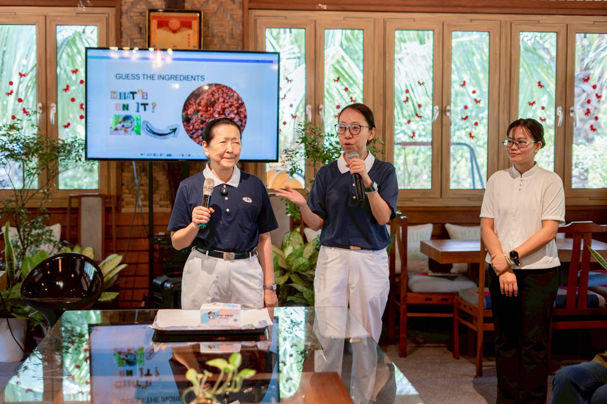 After gathering honest and critical feedback, Veg Up Pilot Plate’s proponents (from left) Sally Yuñez, Peggy Sy Jiang, and Lineth Brondial assured attendees that upon signing a partnership with the foundation, they would benefit from a structured meal plan, reliable suppliers, and proper training to create appealing plant-based meals for university stakeholders.