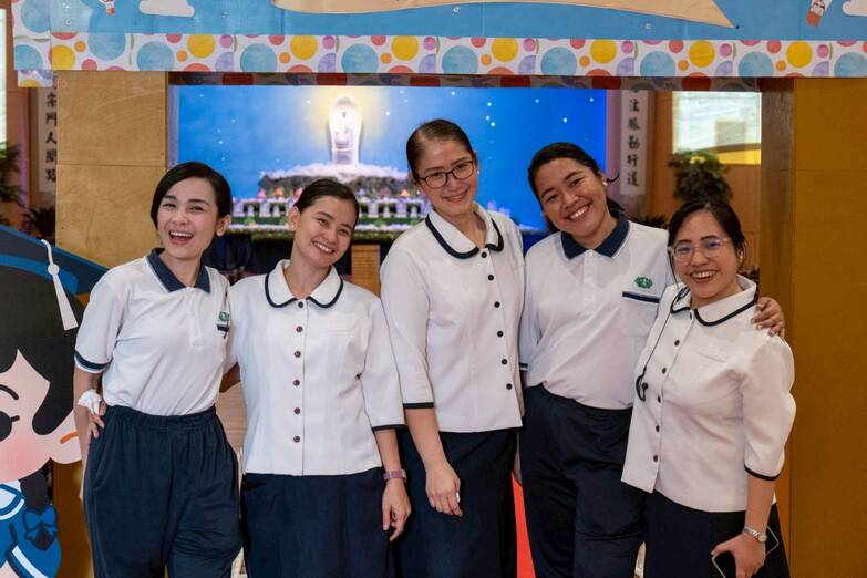 (From left) Assistant teacher for nursery Marian Carpo, pre-kindergarten lead teacher MJ Seno, preschool directress Jane Sy, nursery teacher Mary Ann Rodriguez, and Chinese teacher Beniliza Polican serve as second family to Tzu Chi’s preschool students.