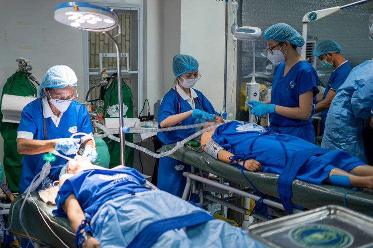 At the operating room in Leyte Provincial Hospital, surgeries for goiter (thyroidectomy) and hernia (herniorrhaphy) are conducted simultaneously.