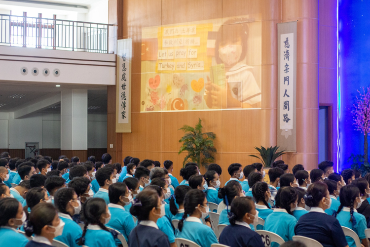 Tzu Chi Great Love Preschool Philippines students do their part to extend assistance to Turkey and Syria’s quake victims. 【Photo by Marella Saldonido】