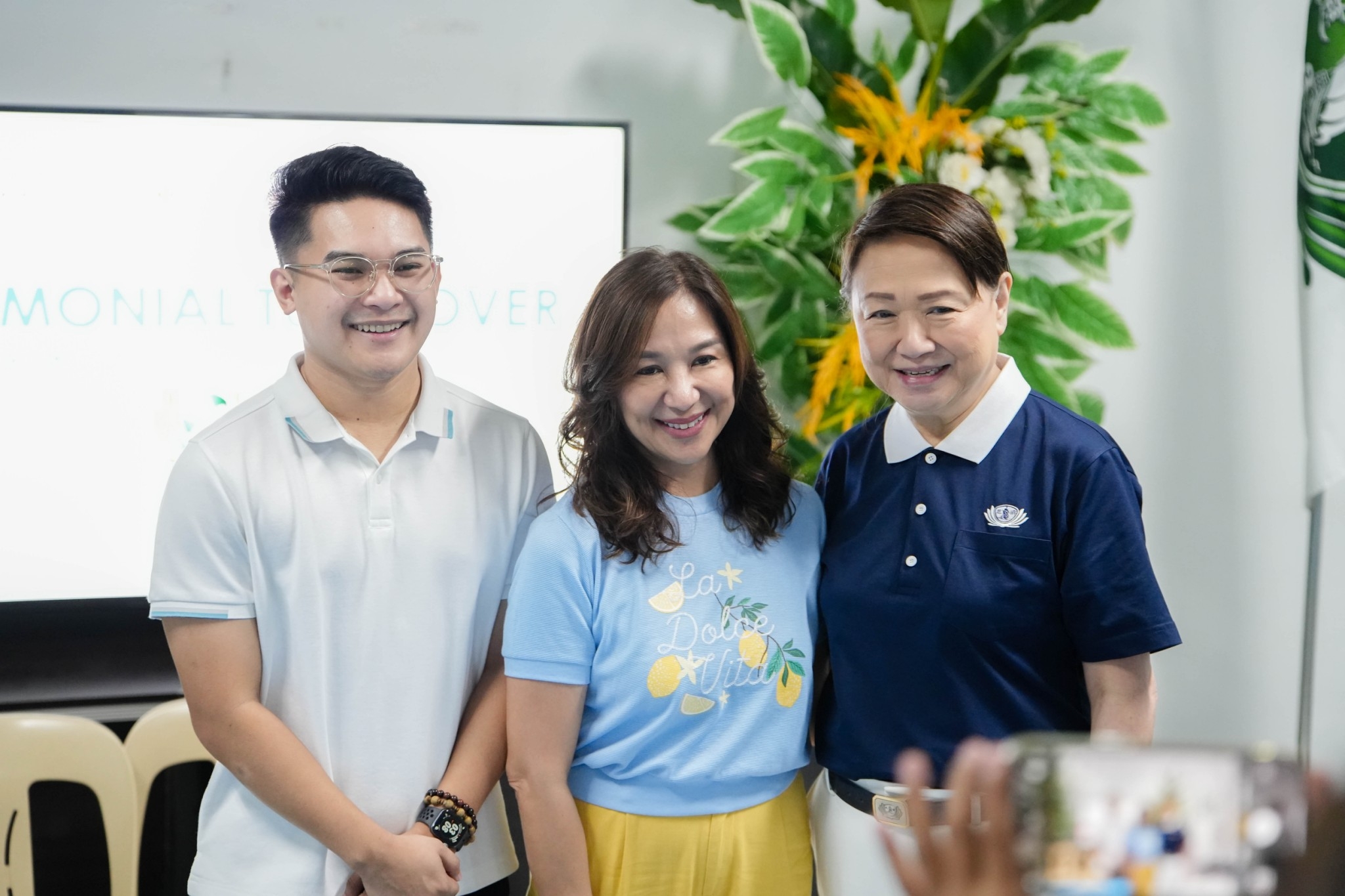 From left, Tabaco City Councilor Atty. Gio Bongao, Acting Governor Hon. Baby Glenda Ong-Bongao, and Tzu Chi Bicol volunteer Therese Tan are all smiles during the simple turnover ceremony.