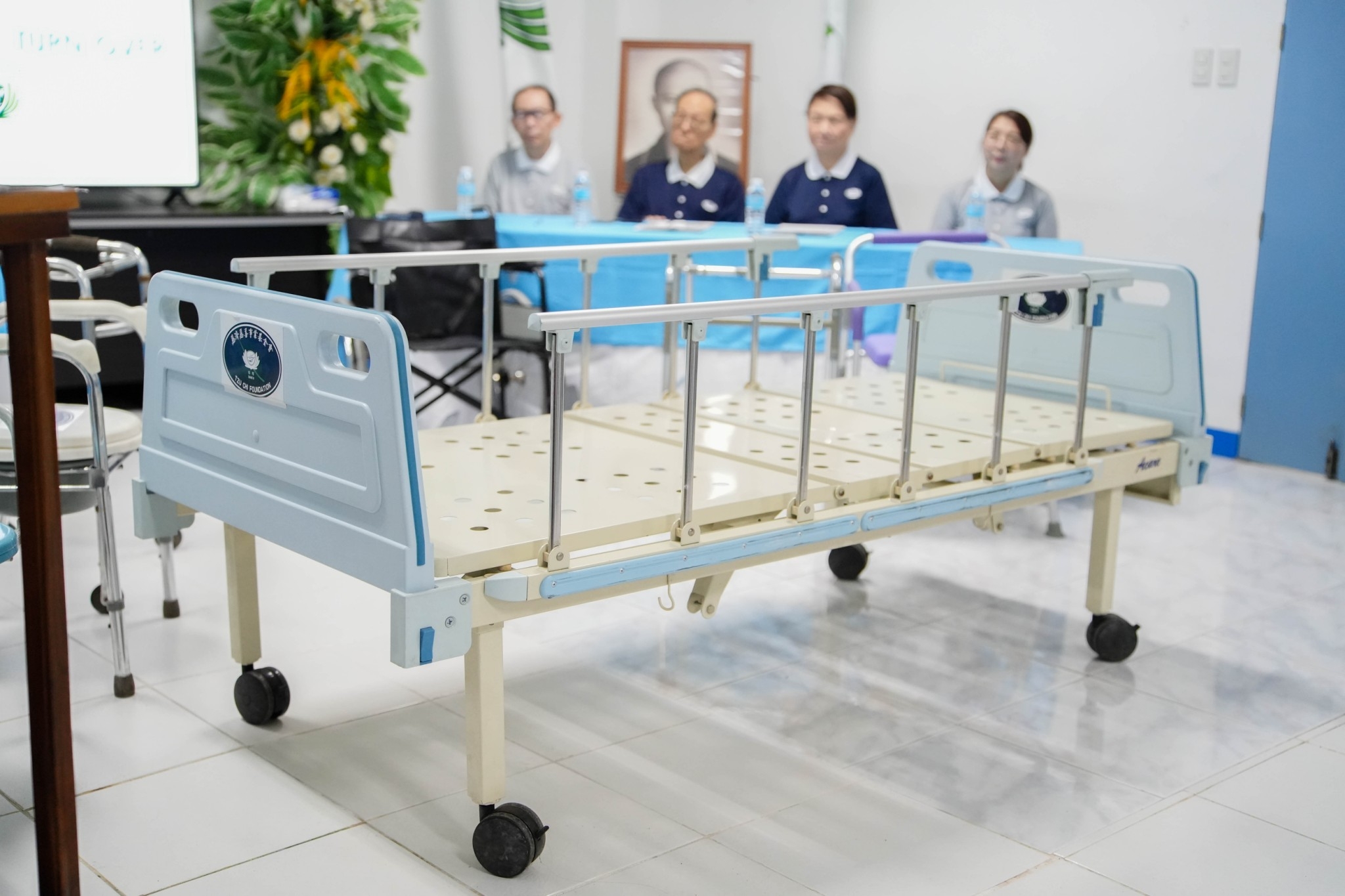 This sturdy hospital bed allows for easy  transport of patients admitted to the hospital for various medical concerns.