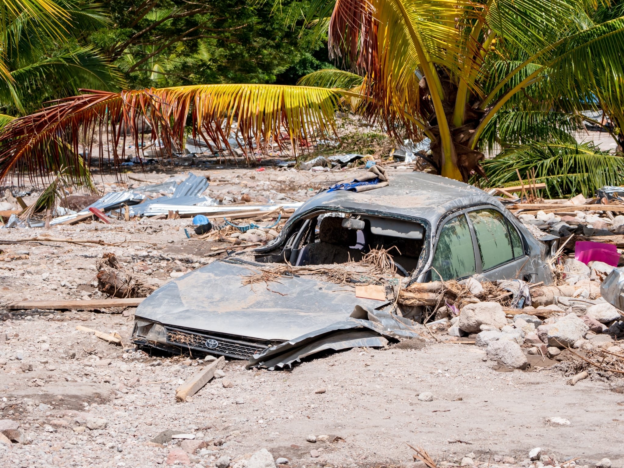 Car demolished by the landslide. 【Photo by Daniel Lazar】